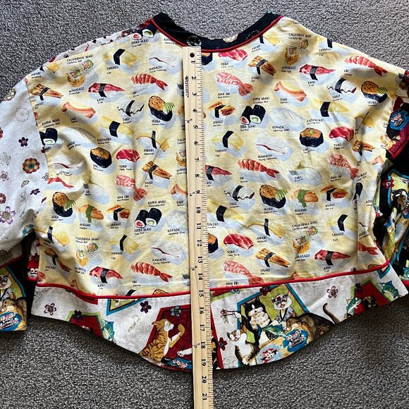 🐱🍣Handmade Japanese Sushi + Cats Printed Cotton Cropped Top/Jacket Whimsical - Picture 13 of 14